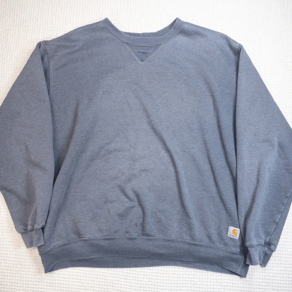 Carhartt Mens 2XL Crewneck Sweatshirt Faded Blue Gray V-Stitch Pullover Logo